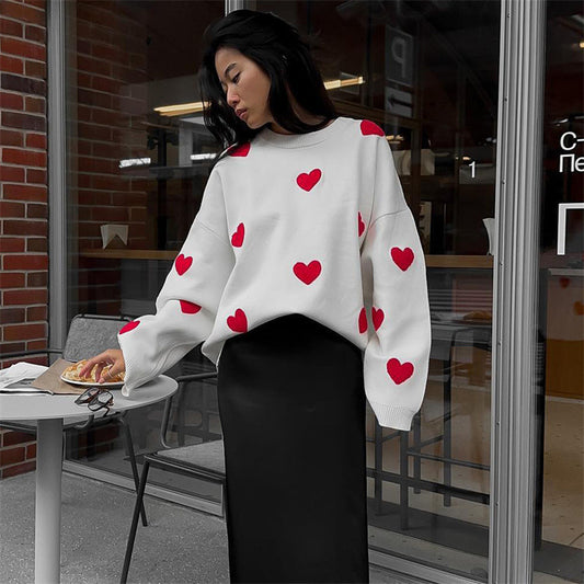 Heart-shaped Long Sleeve Sweater.